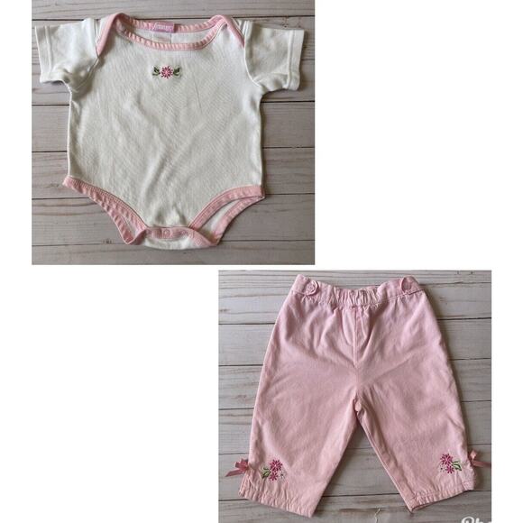 Nannette Baby Girl 2 Piece Bodysuit & Pink Floral Pants Set 0‑3M 100% Cotton - Picture 3 of 13